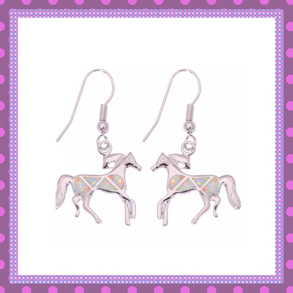 🐴Silver Opal Filled Horse Dangle Earrings🐴